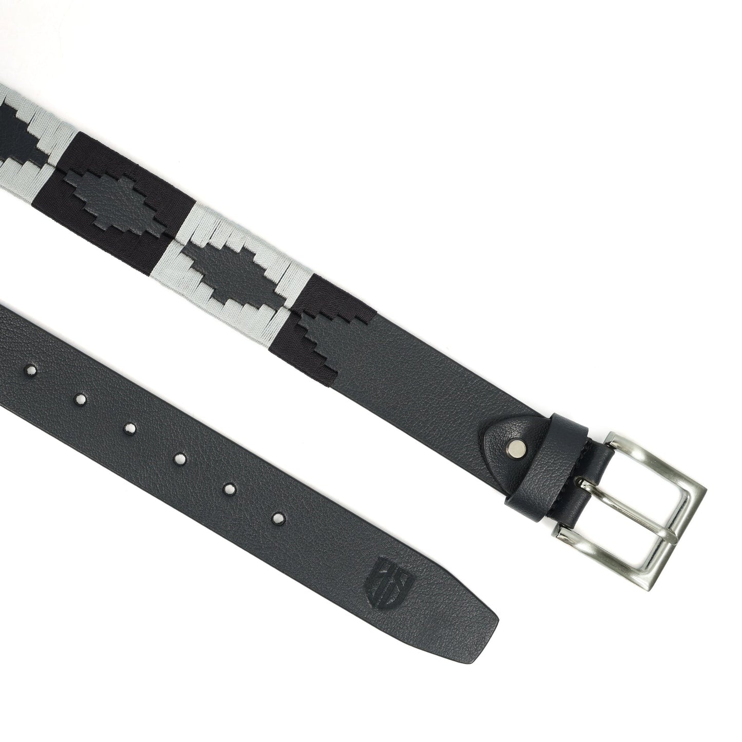 Grey Classic Polo Belt – Hand-Embroidered Premium Full-Grain Black Leather Belt