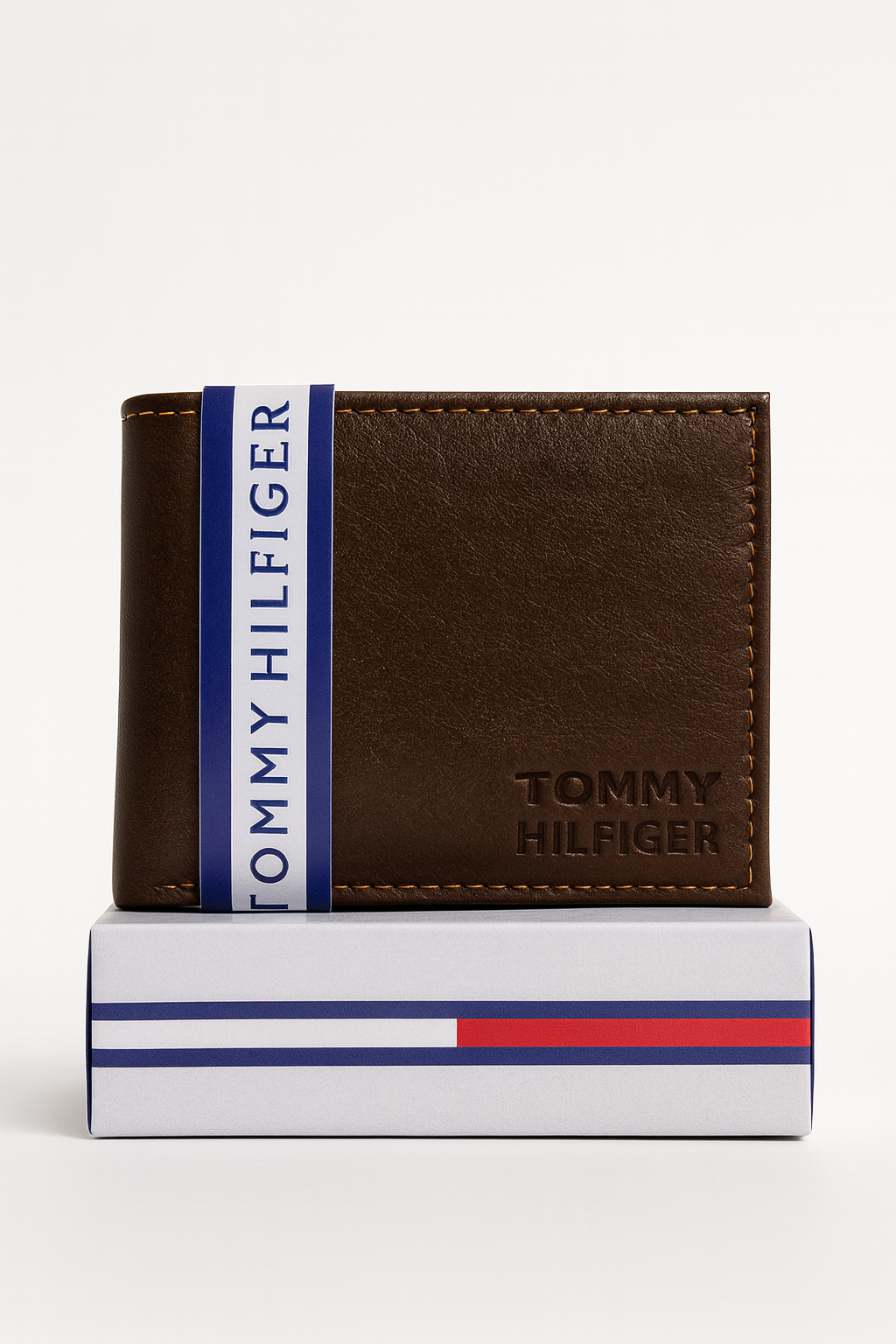 Tommy Hilfiger Premium Leather Wallet – Classic Brown & Navy