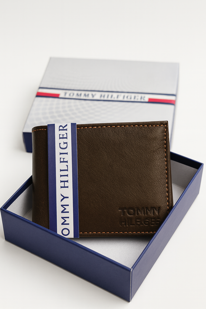 Tommy Hilfiger Premium Leather Wallet – Classic Brown & Navy