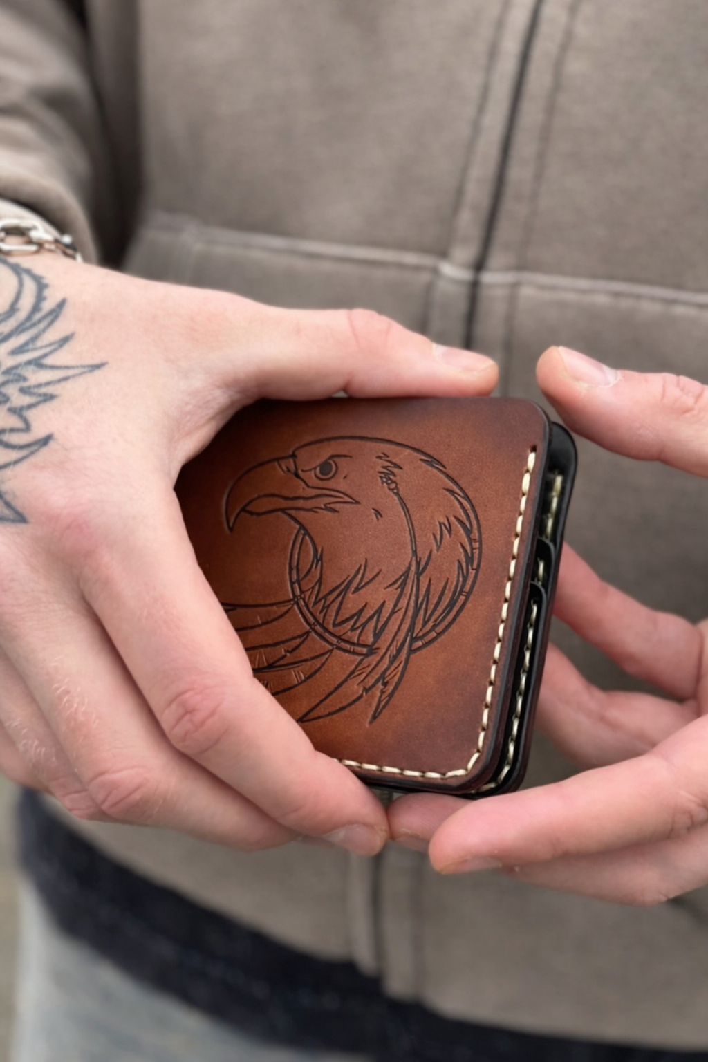 Premium leather wallet with Eagle Embossing